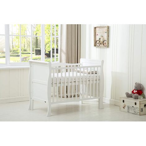MCC Solid Wooden Cot bed Savannah Sleigh Cotbed & Water Repellent Mattress WHITE (1/5)