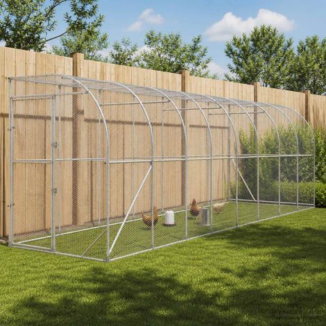 vidaXL Poulailler contre le mur Argenté 600 x 150 x 215 cm (1/5)
