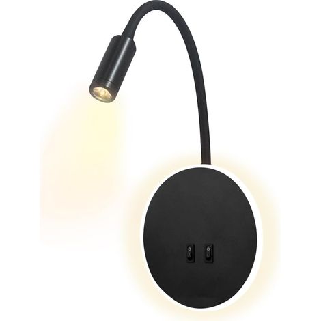 Lampe De Chevet - Lampe De Lecture Avec Col De Cygne Flexible - 3+8 W - 3000 K - Blanc Chaud - Fixation Murale Ou Sur Tête De Lit - 1 Pièce