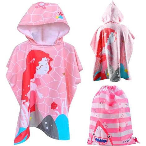 Poncho de Bain Enfant Serviette de Plage de Bain à Capuche Super Doux Cape de Bain Filles 6-14 Ans (1/5)