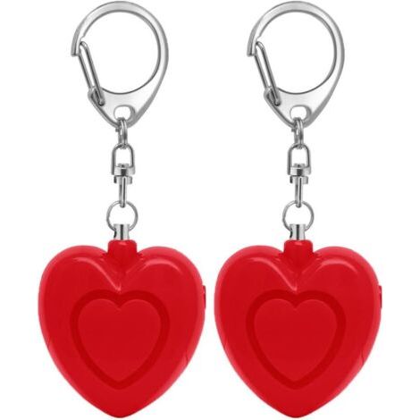 Alarme de sécurité personnelle avec lumière LED, porte-clés en forme de cœur, indispensable pour les voyages en plein air, 125 dB, rouge, lot de 2 (1/5)