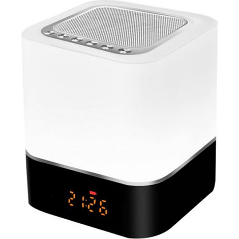 Lampe d'ambiance multifonctionnelle avec haut-parleur Bluetooth sans fil, lampe tactile, veilleuse LED colorée, réveil, affichage de l'heure, compatible clé USB et carte TF, entrée auxiliaire 3,5 mm (1/5)
