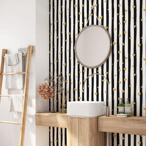 Crédence adhésive salle de bain - Coeurs Rayures - 60x60 cm - Adhésif BRILLANT (1/4)