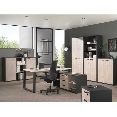 Ensemble de bureau contemporain chêne/noir Salto (1/5)