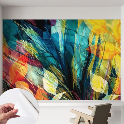 Tapete Selbstklebend - abwaschbar - Tapete mit Motiv - trendige Wanddeko - elegant Fototapete Abstrakte Blätter 152x104 cm (1/5)