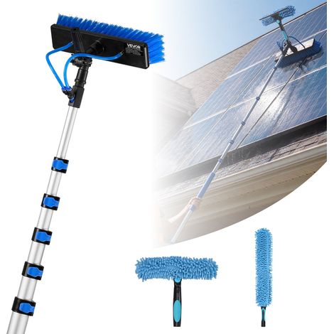 Kit Nettoyage pour Panneaux Solaires 12 m Brosse Télescopique Nettoyage à Passage Eau Perche Alliage Alu pour Panneaux Solaires sur Toit, avec Tête de Brosse Rotative 180°, Distributeur de Savon (1/5)