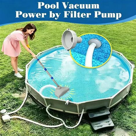 Aspiratore per pavimenti di piscine con tubo retrattile da 350 cm e asta telescopica da 230 cm, ideale per piscine, laghetti, jacuzzi, bagni e spa.