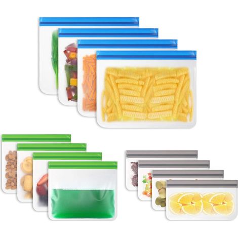 Reusable Freezer Bag, 12 x Reusable Food Storage Bags, PEVA Reusable Food Storage Bags for Vegetables, Fruits, Meat, Fish and Bread (1/5)