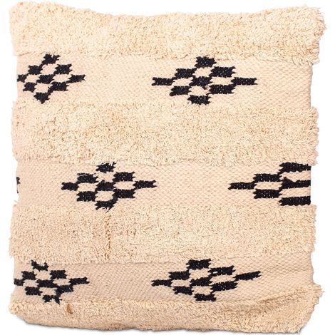 Boho Bali Style Cushion - Cover and Filling Included - Morgana White / Black (1/5)