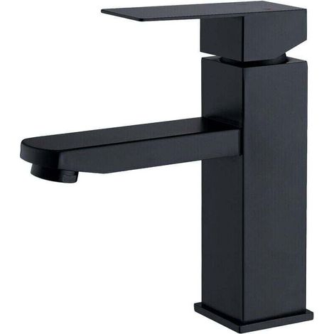 Robinet Salle Bain Noir acier inoxidable avec Poignée Carrée Mitigeur lavabo Eau Froide Chaude Disponible Robinetterie Lave Mains Démontable