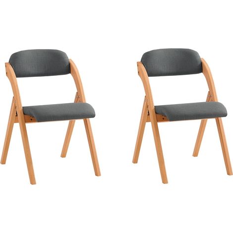 SoBuy FST92-SGx2, Sedia Pieghevole in Legno Set da 2 Poltrona Imbottita da Cucina, Sedie da Interno per Ufficio, Balcone, Giardino - Sedie Pieghevoli Salvaspazio Richiudibili in Faggio, Grigio Scuro