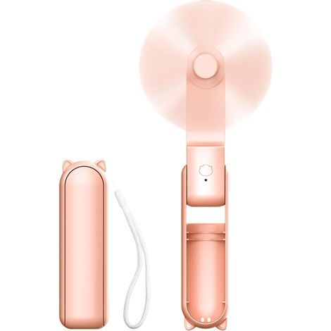 Mini ventilatore portatile pieghevole con batteria ricaricabile USB - 14-21 ore di autonomia, per ufficio, tasca e viaggio - Rosa (1/5)