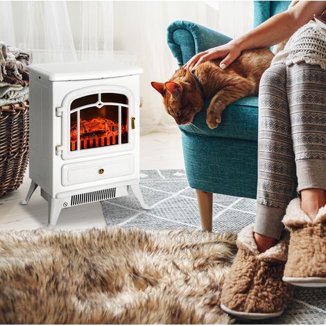Chimenea eléctrica efecto llamas, 950/1850 W, protección sobrecalentamiento, blanca HAVRYA (1/5)