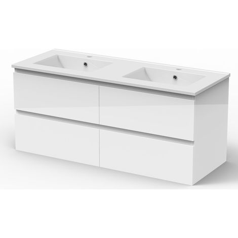Biubiubath Ensemble de meubles de salle de bain 120cm avec double vasque , Brillance, Blanc (1/5)