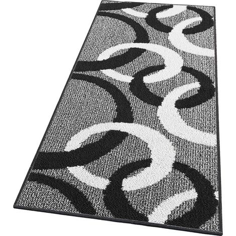 Tapis De Cuisine Tridimensionnel Cercles 3D Absorbant Doux Moderne Antidérapant Noir - 50x100 Cm