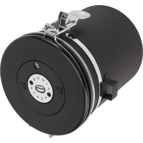 Boîte à café 1,5 L avec dosette, indicateur de date, en acier inoxydable, récipient de conservation hermétique polyvalent pour la cuisine, noir (1/5)