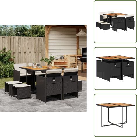 Cuscini da giardino - vidaXL Set da Pranzo da Giardino 9 pz con Cuscini Nero in Polyrattan - Arredamento da esterno