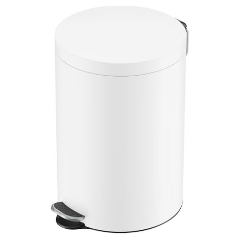 Hailo Selekta by Cubo de basura con pedal redondo con tapa de cierre suave, capacidad de 20 l, cubo interior extraíble, chapa de acero, para baño y cocina, con pedal de diseño, color blanco