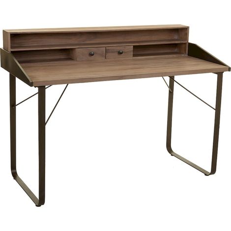 Bureau bois et métal style industriel avec rangements pratiques - Bois marron foncé et métal noir (1/5)