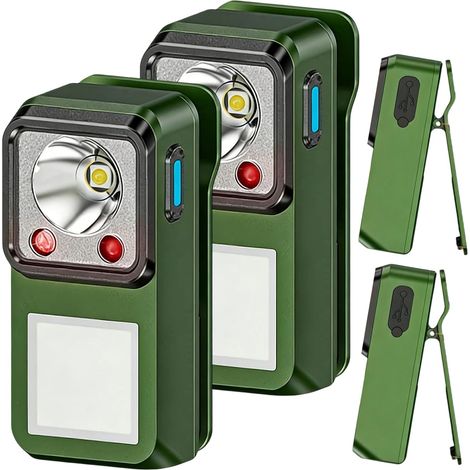Lot de 2 mini lampes de poche EDC à clipser, rechargeables, 1200 lumens, mains libres avec détecteur de mouvement, six modes d'éclairage, lampes de poche magnétiques pour camping, signalisation