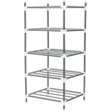 Étagère de Rangement Cuisine 5 Couches TEMPSA - Acier Inox PP - Blanc et Argent (1/4)