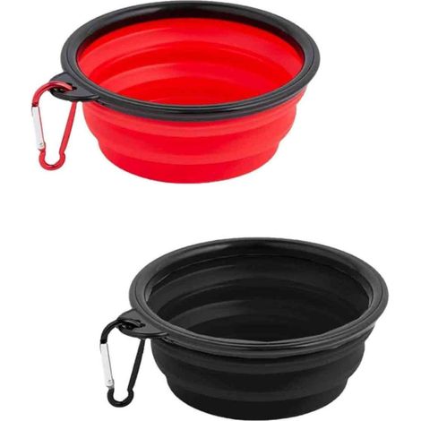 2 gamelles pliables pour chiens, silicone alimentaire sans BPA, hauteur réglable, antidérapantes, avec mousquetons, pour voyage et transport (1/5)