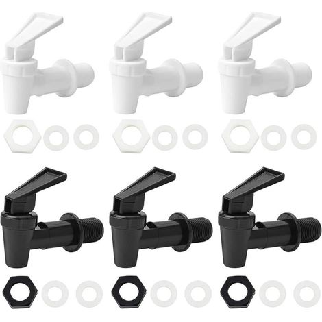 Lot de 6 distributeurs de boissons en plastique - Robinet de rechange - Convient pour les boissons froides et chaudes - Pour tonneau de bière, verre, café, jus, fontaine à boire - Noir et blanc (1/5)