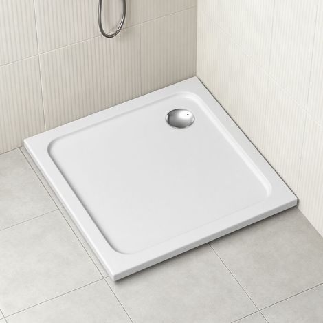 TolleTour Plato de ducha cuadrado de acrílico 80 x 80 cm, blanco, altura 4 cm, desagüe Ø 90 mm (1/5)