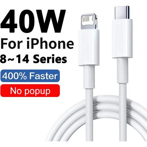Chargeur USB-C compatible PD 40 W pour iPhone (compatible avec iPhone 16, 15, 14, 13, 12, 11 Pro, XS Max, XR, X, 8, 7, 6 Plus) - Câble de charge rapide et accessoires inclus (1/5)