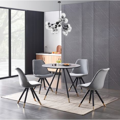 Dorchester LUX Sofia Dining Set - a Grey Wooden Dining Table and Set of 4 Light Grey Velvet Dining Chairs - Dining Room Kitchen (1/5)