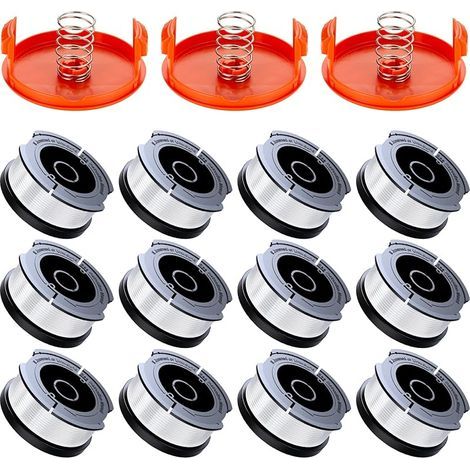 12 Pack Bobine Fil Coupe Bordure Compatible avec Black et Decker Coupe Bordures, A6481 A6485 1.65mm Bobine de Fil Debroussailleuse(12 Fil Coupe Bordure,3 Couvercle,3 Ressort) (1/5)