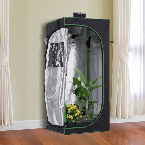 Tienda de cultivo hidropónico Oxford 600D con 3 rejillas de ventilación ajustables y ventana, tienda de cultivo hidropónico de interior con orificio para cables, 60x60x140 cm, negra