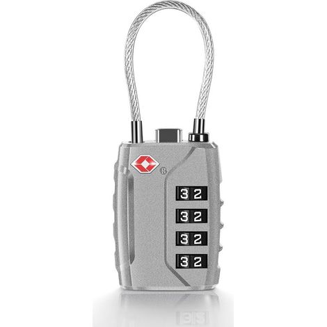 Cadenas Valise TSA, Cadenas Code 4 Chiffres Cadenas Valise Avion, Serrures à Bagages Cadenas Voyage pour Valise Avion Casier (argent) (1/5)