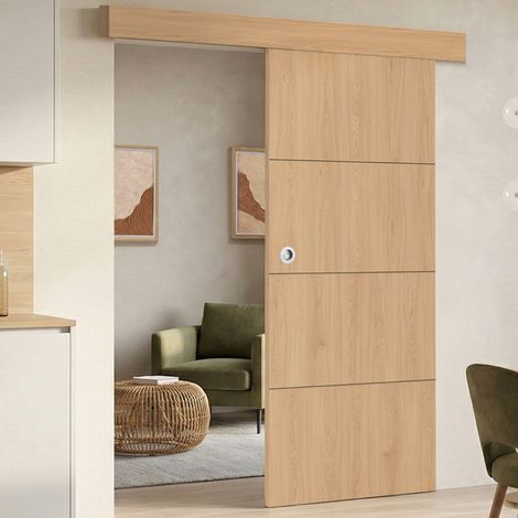 Set Schiebetür in Holzoptik 83 cm mit Schiene und Befestigungen