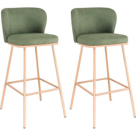 Lot de 2 tabourets de bar en tissu texturé et métal effet bois - Vert et Naturel - SENORASE (1/5)