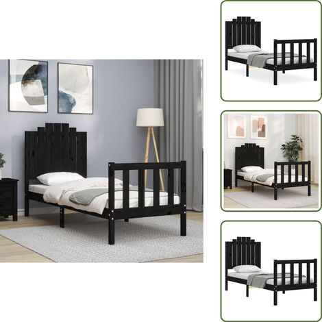 Cabecero de cama - vidaXL Estructura de cama individual con cabecero madera maciza negro - Colchón