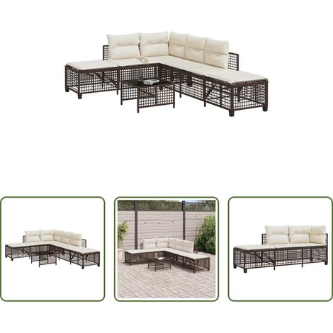 Gartentisch - 3-tlg. Garten-Ecksofa-Set mit Kissen Braun Poly Rattan (1/5)