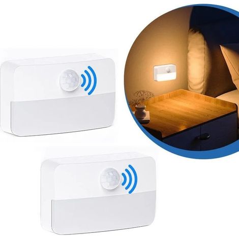 Lot de deux veilleuses LED sans fil blanc chaud, alimentées par batterie avec capteur de mouvement (1/5)