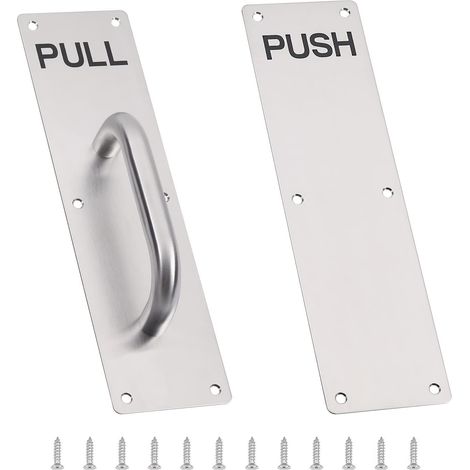 Poignée de porte coulissante en acier inoxydable, alliage d'aluminium, plaque de traction et de poussée, robuste, avec vis, 300 x 100 mm, argenté (1/5)