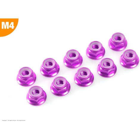 Revtec - Aluminium Nylstop Nut - M4 - Flanged - Purple - 10 pcs