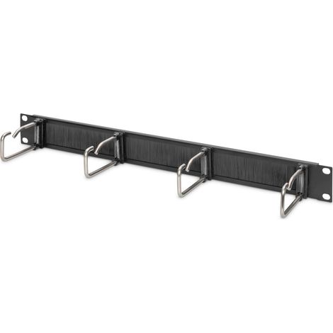 Digitus - Pannello Estensibile per Cavi con Passante e Barra Spazzolata, 19 Pollici, 1U, 4 staffe di Guida in Acciaio, Nero, Cavo pannello di gestione 1U - striscia di spazzola - NP (1/5)