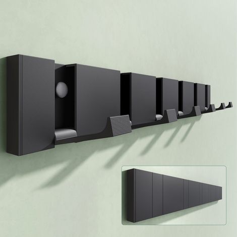 Mai & Mai Porte manteaux Mural en Aluminium Crochets Rétractables pour Salle de bain Cuisine Chambre Entrée Accroche Serviette Design Antidérapant Patère Murale Noir 45.5×1.4×6CM Wandgarderobe01 (1/5)