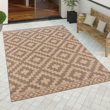 Paco Home Outdoor Teppich wetterfest Boho Skandi Motiv Rauten robust Balkon Terrasse Küche Beige, 200x280 cm
