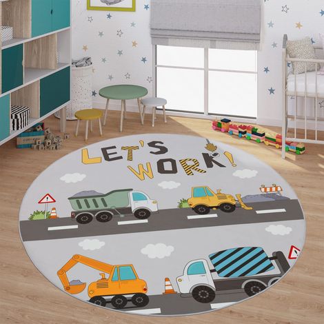 Tapis enfant antidérapant pour chambre garçon/fille, motif route 160 cm x 160 cm x 4 mm, Gris, Rond (1/5)