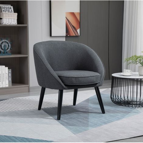 Sillón moderno gris de poliéster y madera 71 x 65 x 75 cm, asiento profundo (1/5)