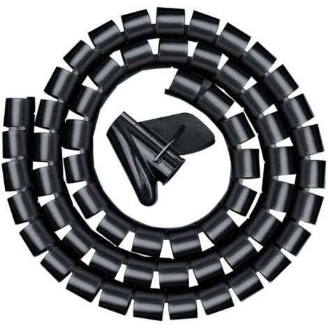 Goulotte de câbles 3,0 m, gaine spiralée flexible pour bureau, gaine spiralée pour câble de 20 mm, noire