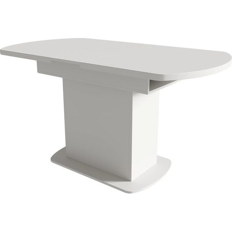 Mesa de comedor ovalada, diseño que ahorra espacio, blanca y dorada, tablero de partículas. (1/2)