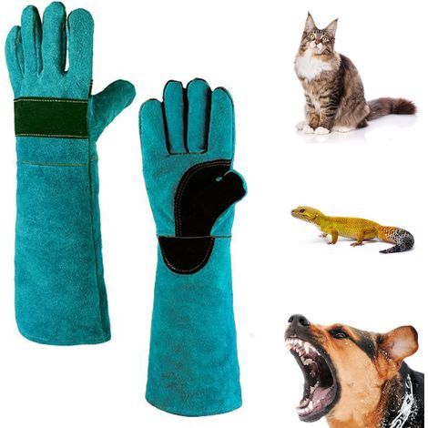 1 paire de gants de manipulation d'animaux en cuir anti-morsure de 45 cm pour jardinage, toilettage, dressage de chien, soudure, griffures de chat, gants de protection anti-morsure (1/5)