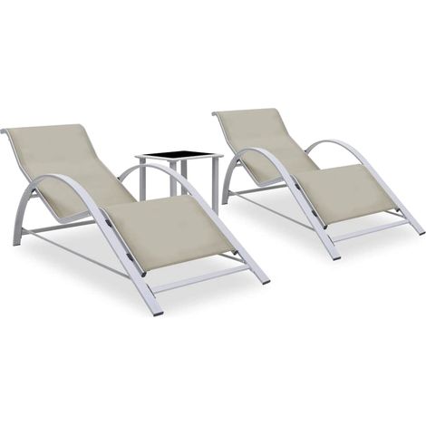 vidaXL Tumbonas con mesita 2 unidades aluminio color crema (1/5)