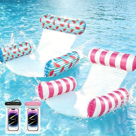 Bouee Piscine Adulte,4 in 1 Matelas Piscine Gonflable,Hamac Gonflable avec Deux Pochette Étanche,Pliable Portable pour Les Adultes et Enfants,Vacances à la Plage (1/5)